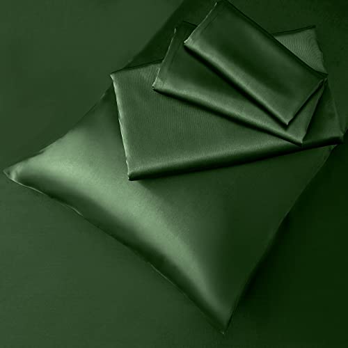 Emerald Green Satin Queen Bed Linen Set