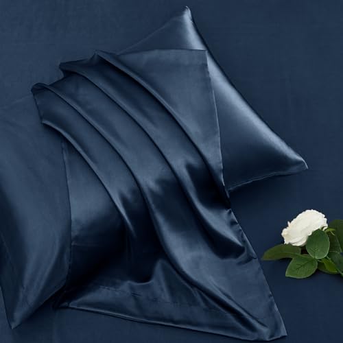 Navy Blue Satin King Bed Sheet Set