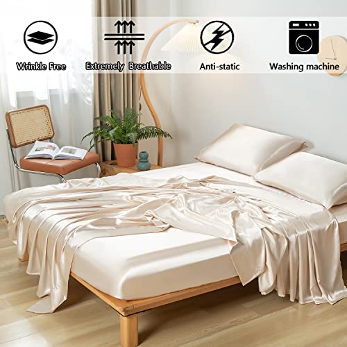 Luxury Gold Satin Queen Bed Sheet Set