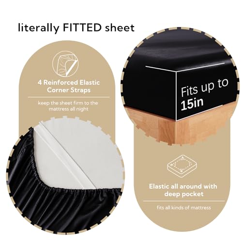 Luxury Satin Queen Bed Set - 4 Pieces, Black