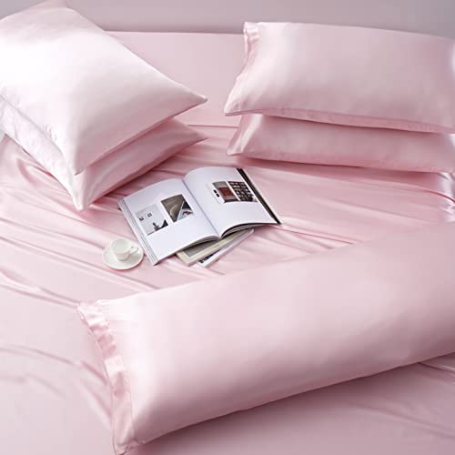 Luxurious 7-Piece Light Pink Satin Queen Bed Set