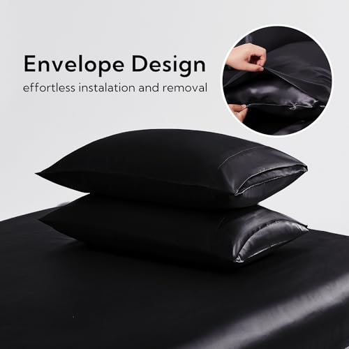 Luxury Satin Queen Bed Set - 4 Pieces, Black