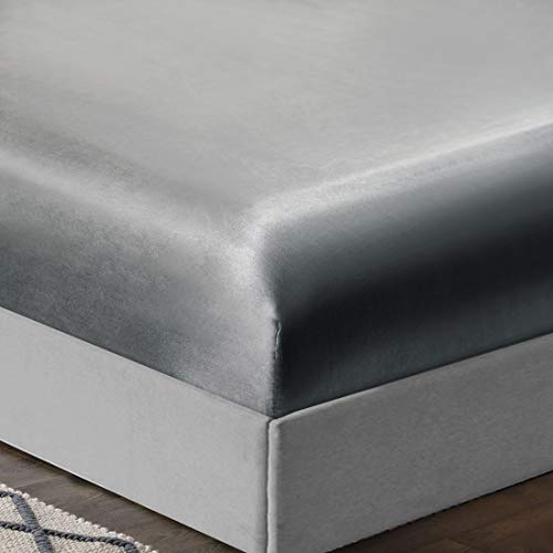 TREELY 6-Piece Silky Grey Satin Queen Bed Set