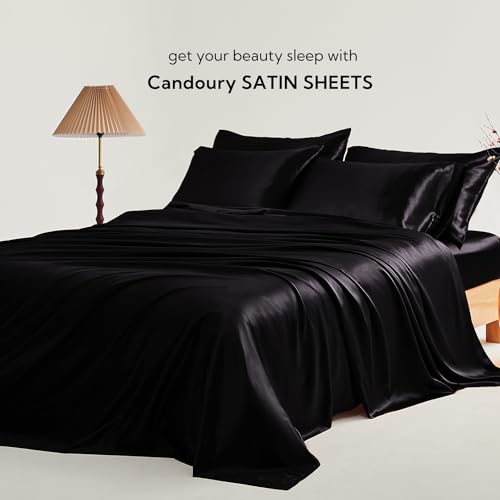 Luxury Satin Queen Bed Set - 4 Pieces, Black