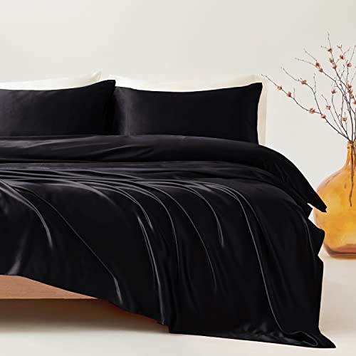 Luxury Satin Queen Bed Set - 4 Pieces, Black