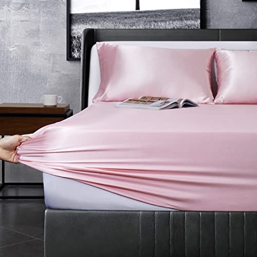 Luxurious 7-Piece Light Pink Satin Queen Bed Set