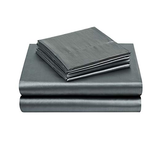 TREELY 6-Piece Silky Grey Satin Queen Bed Set