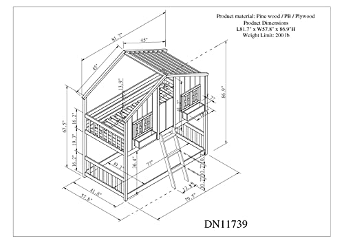 BOVZA Twin House Bunk Bed with Roof - White