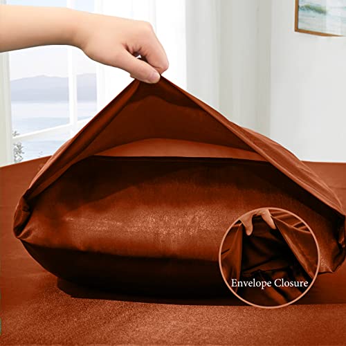 Rust Orange Satin Queen Bed Set - 4 Pieces