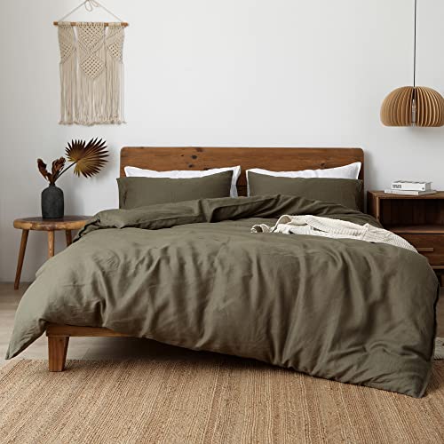 Olive Green 100% Natural Flax Linen Duvet Set