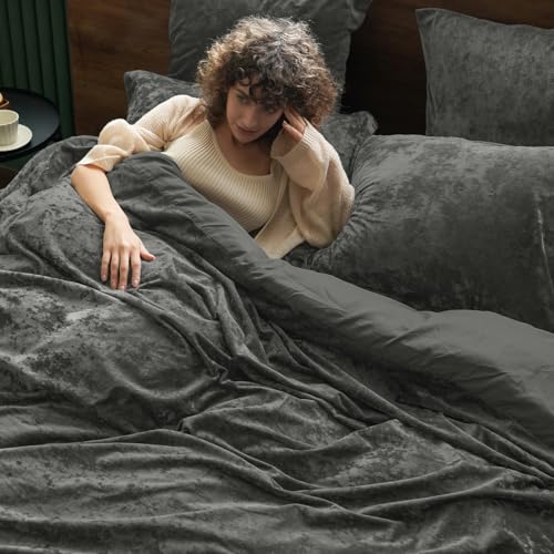 Luxury Velvet King Duvet Cover Set - Dark Grey