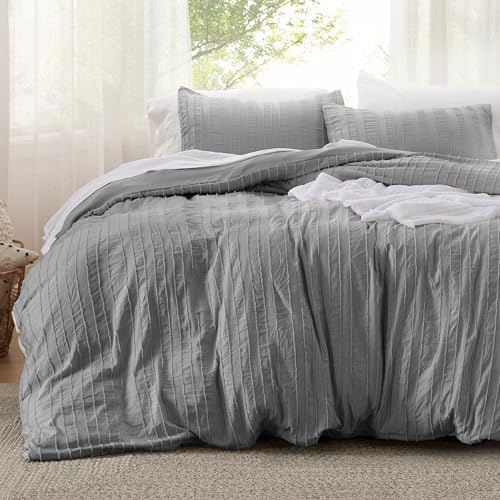Striped Tufted King Duvet Cover Set - Grey