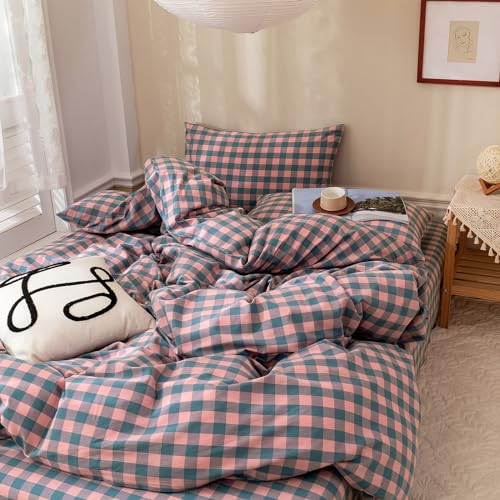 Luxury Pink Plaid Queen Bedding Set - 3 Pieces