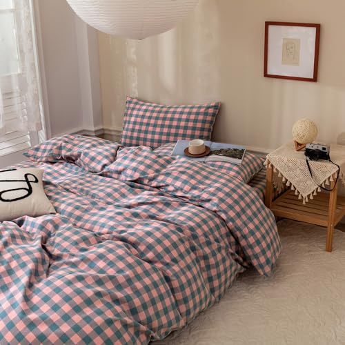 Luxury Pink Plaid Queen Bedding Set - 3 Pieces