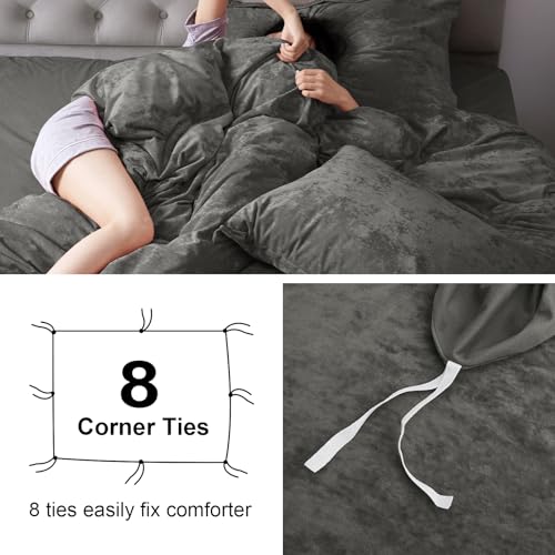 Luxury Velvet King Duvet Cover Set - Dark Grey