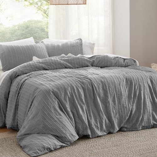 Striped Tufted King Duvet Cover Set - Grey