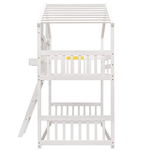 BOVZA Twin House Bunk Bed with Roof - White
