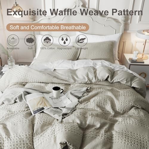 Ivellow King Waffle Weave Cotton Duvet Cover Set