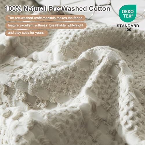 Ivellow King Waffle Weave Cotton Duvet Cover Set