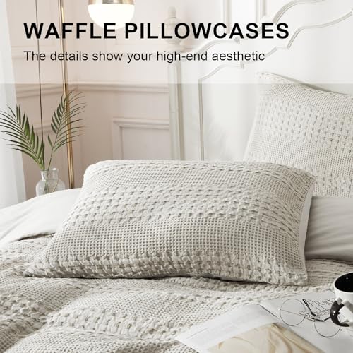 Ivellow King Waffle Weave Cotton Duvet Cover Set