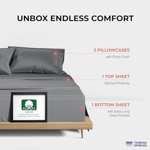 Luxurious Dark Grey 100% Egyptian Cotton Queen Sheet Set