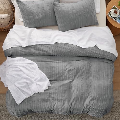 Striped Tufted King Duvet Cover Set - Grey