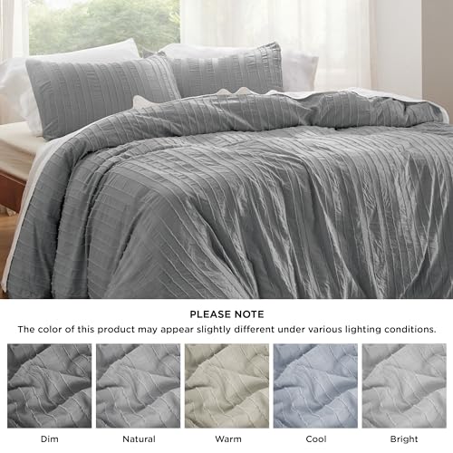 Striped Tufted King Duvet Cover Set - Grey