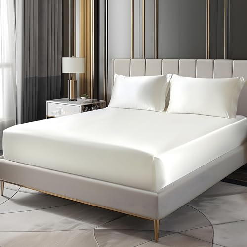 Luxury Satin Fitted Sheet & Pillowcase Set - Ivory