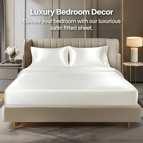 Luxury Satin Fitted Sheet & Pillowcase Set - Ivory