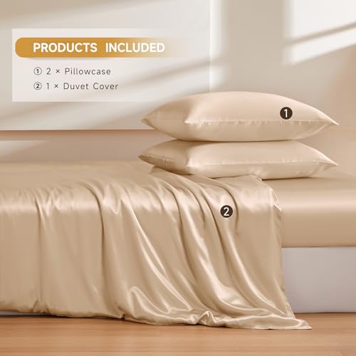 Luxury Mulberry Silk Duvet Cover Set, Champagne