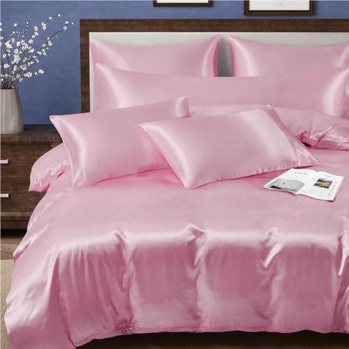 Blush Pink Satin Duvet Cover Set for Full/Queen