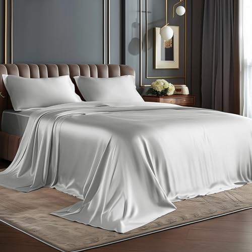 Luxury Silky Grey Queen Bed Set - 4 Pieces