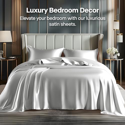 Luxury Silky Grey Queen Bed Set - 4 Pieces