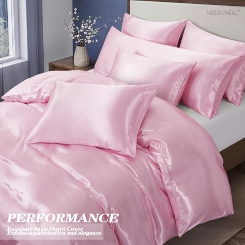 Blush Pink Satin Duvet Cover Set for Full/Queen
