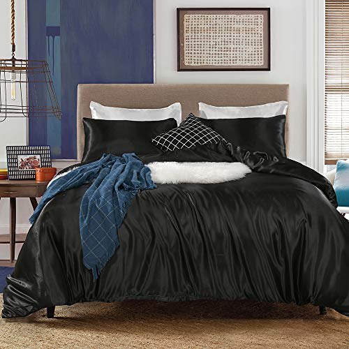 Erosebridal Black Satin Duvet Cover Bedding Set