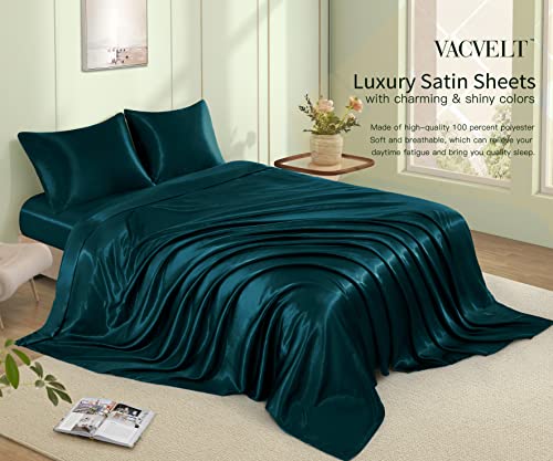 Dark Teal Satin King Size Bed Set, 4pcs