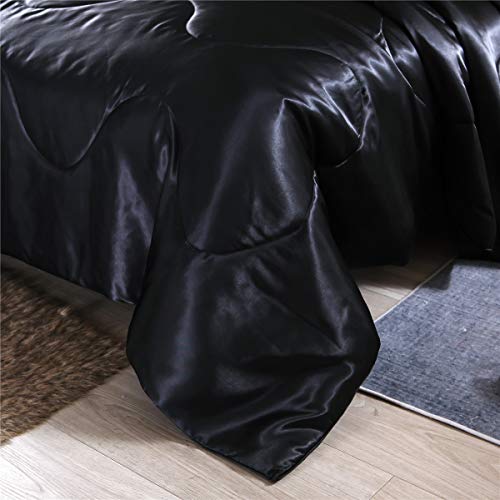 Luxury Black Satin King Comforter Set with Pillows