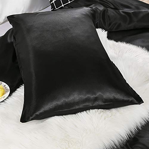 Erosebridal Black Satin Duvet Cover Bedding Set