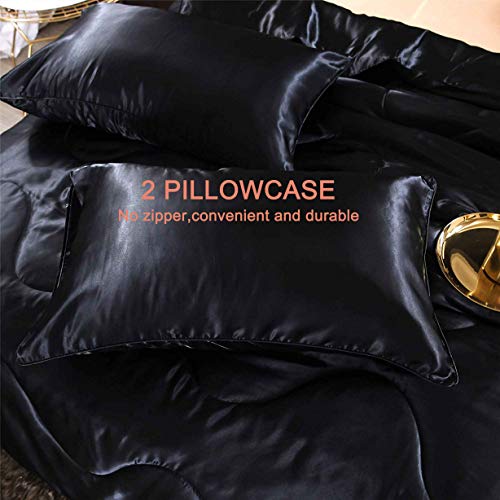 Luxury Silk Queen Comforter Bed Set, 5 Pieces