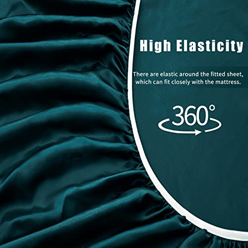 Dark Teal Satin King Size Bed Set, 4pcs