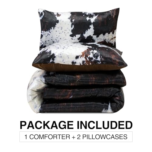 Brown Cow Print Satin Comforter Set with Pillows