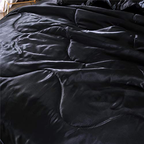 Luxury Black Satin King Comforter Set with Pillows