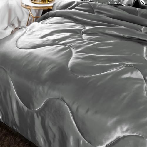 Luxury Grey Satin Silk Quilt Set - Cal King