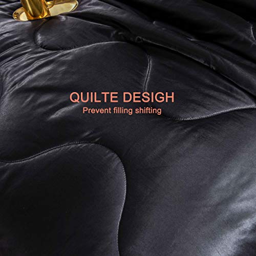 Luxury Silk Queen Comforter Bed Set, 5 Pieces
