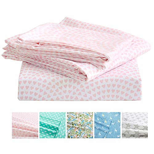 Vonty Twin Pink Heart Kids Bedding Set