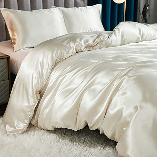 Luxury Beige Satin Duvet Cover Set - Queen