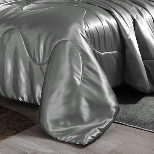 Luxury Grey Satin Silk Quilt Set - Cal King