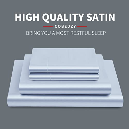 Luxury Light Blue Satin Queen Bed Set