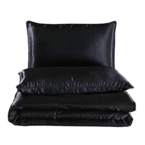 Luxury Black Satin King Comforter Set with Pillows