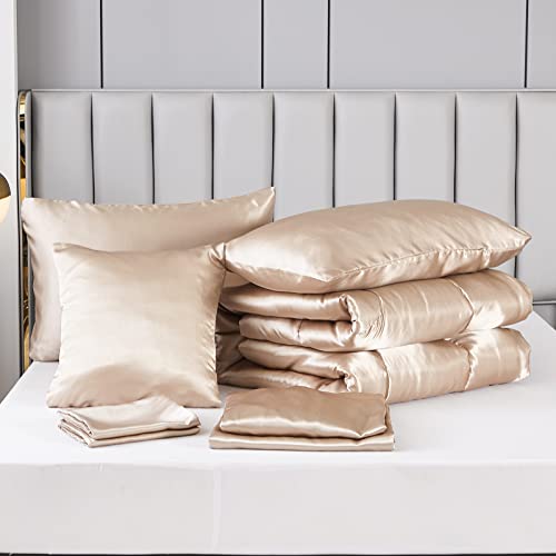 Taupe Silk-Like 8-Piece Queen Comforter Set